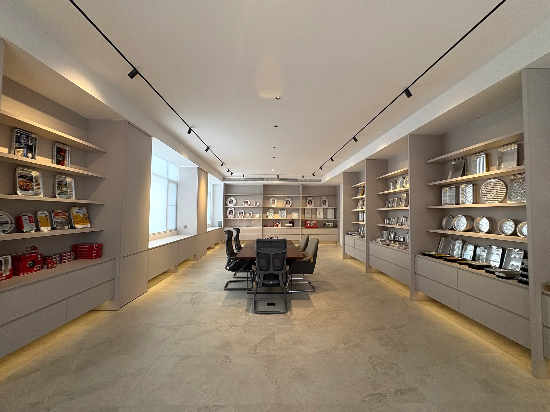 Ningbo Alustar aluminum foil container showroom with meeting table and sample walls